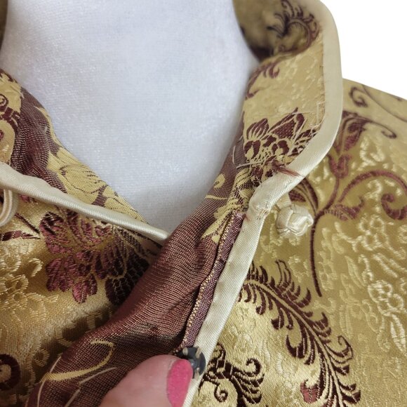 Modern Cheongsam Traditional Gold Brown Embroidery Floral Swirl Dress Korean 38 - Picture 16 of 16